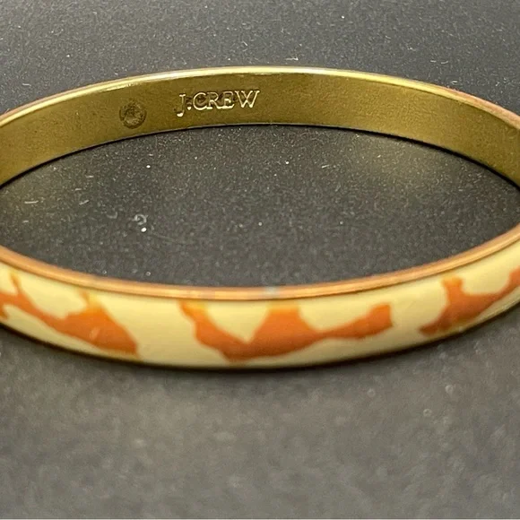 Vintage J.Crew Cream & Orange Enamel Bangle Bracelet - Gold-Tone - RARE! 🦒 💛 - Picture 2 of 6
